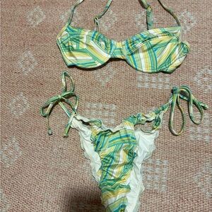 l*space Yellow Green Striped Bikini Set
